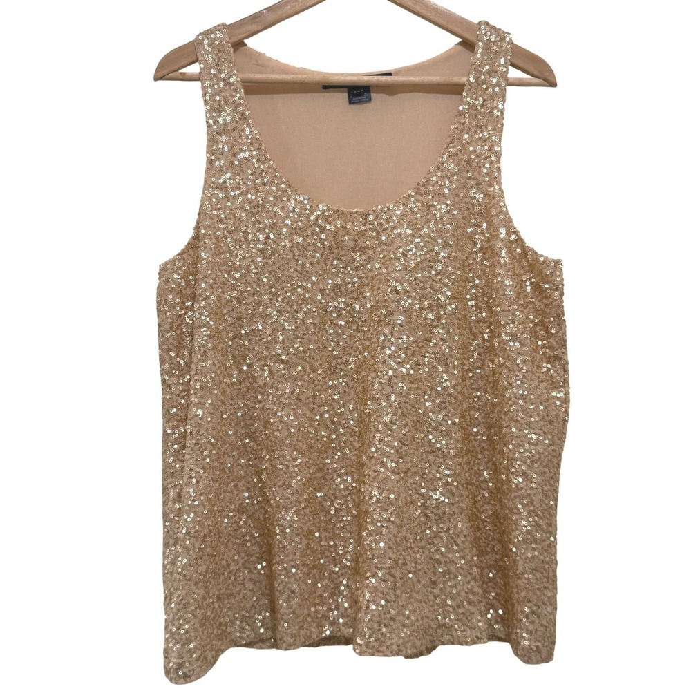 French Connection Sequin Tank Top Size 10 Champagne Gold Excellent Scoop Neck
